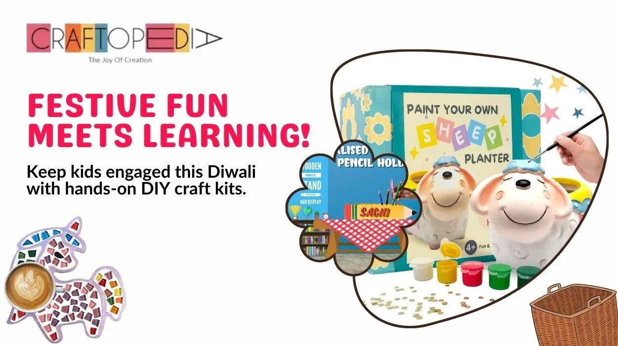 Paint your own sheep planter kids craft kit with colorful paints for fun Diwali DIY activities