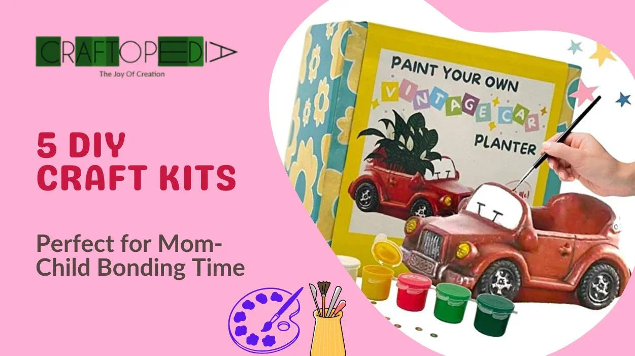 DIY craft kit for painting vintage car planter with colorful paints, ideal for mom-child bonding