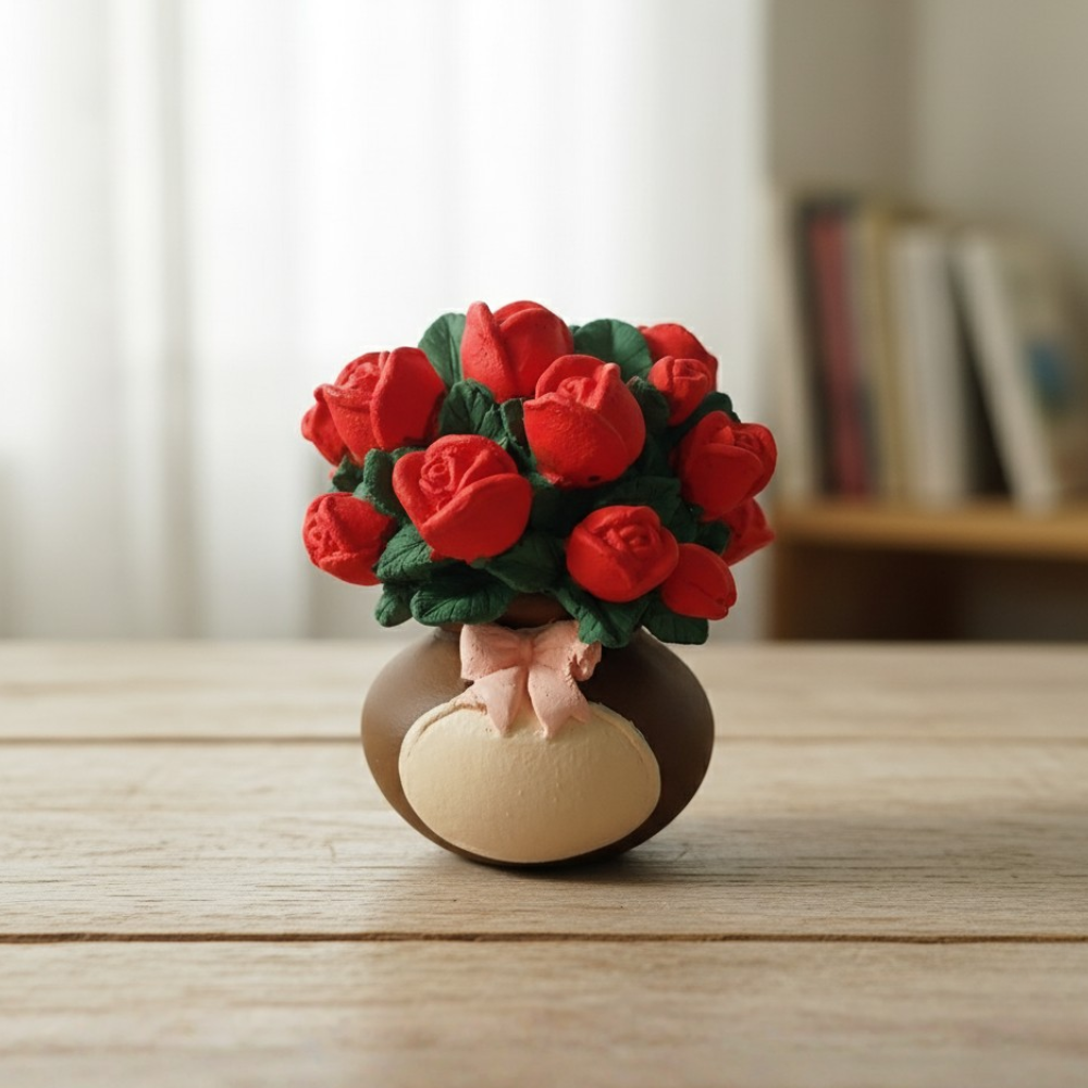 Miniature Red Rose Flower Pot Tabletop Decor
