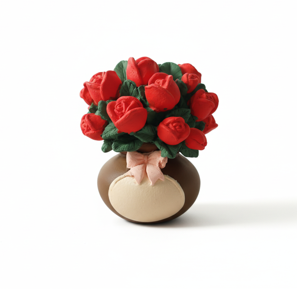 Miniature Red Rose Flower Pot Tabletop Decor