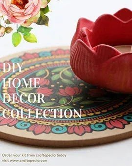 Red lotus-shaped tealight holder on colorful folk art mandala coaster DIY home decor