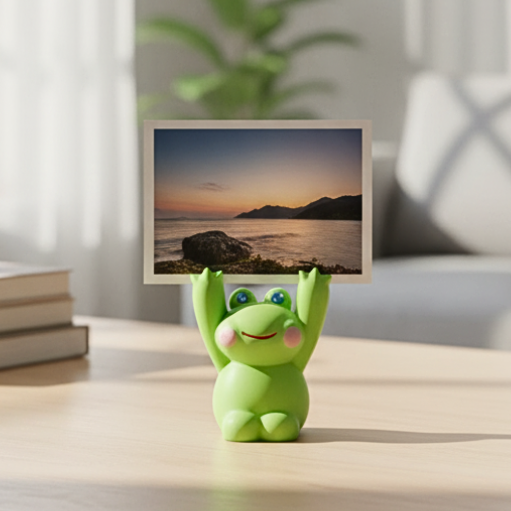 Handcrafted Ceramic Frog Figurine Photo Holder