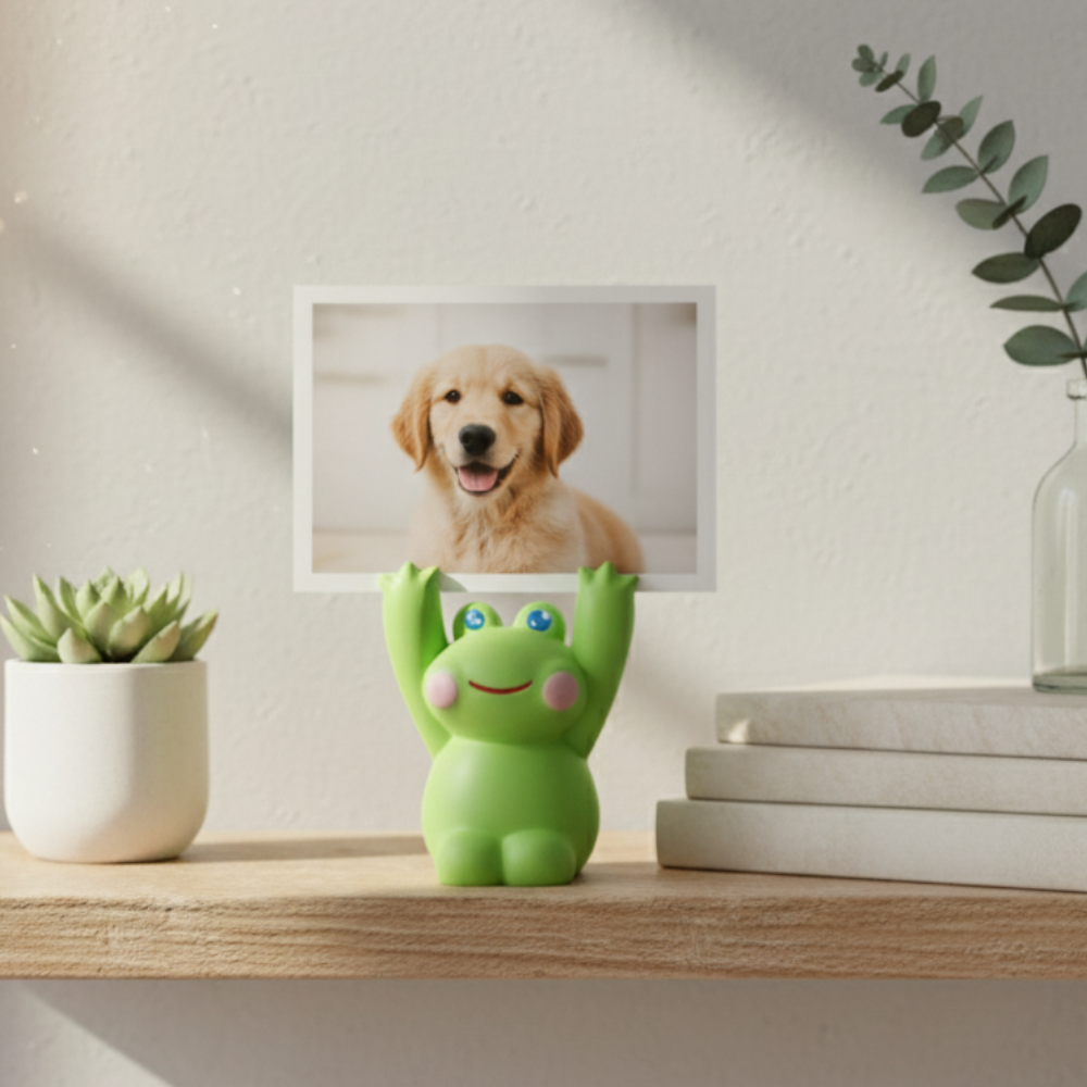 Handcrafted Ceramic Frog Figurine Photo Holder