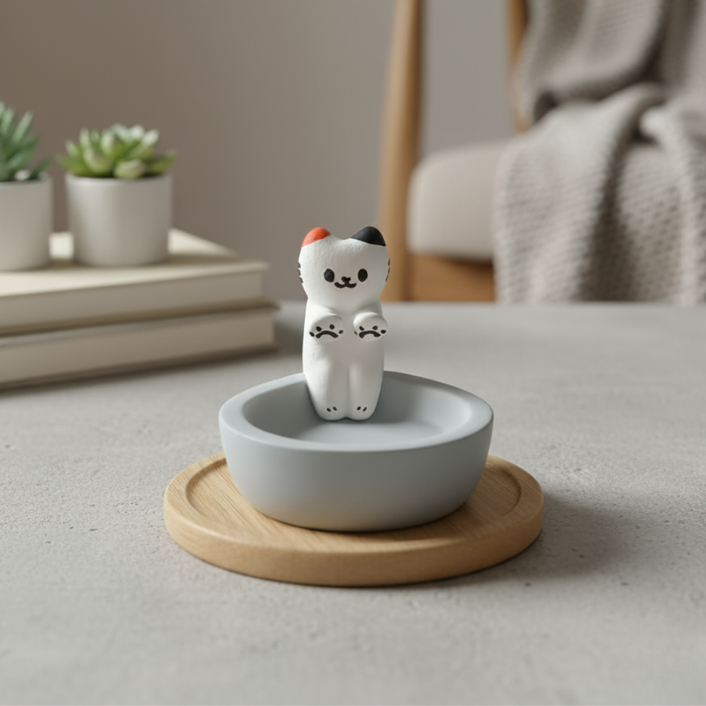 Handmade Cat Figurine Tea Light Holder