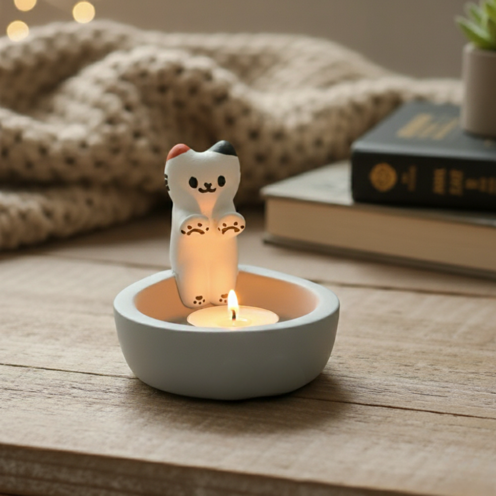 Handmade Cat Figurine Tea Light Holder